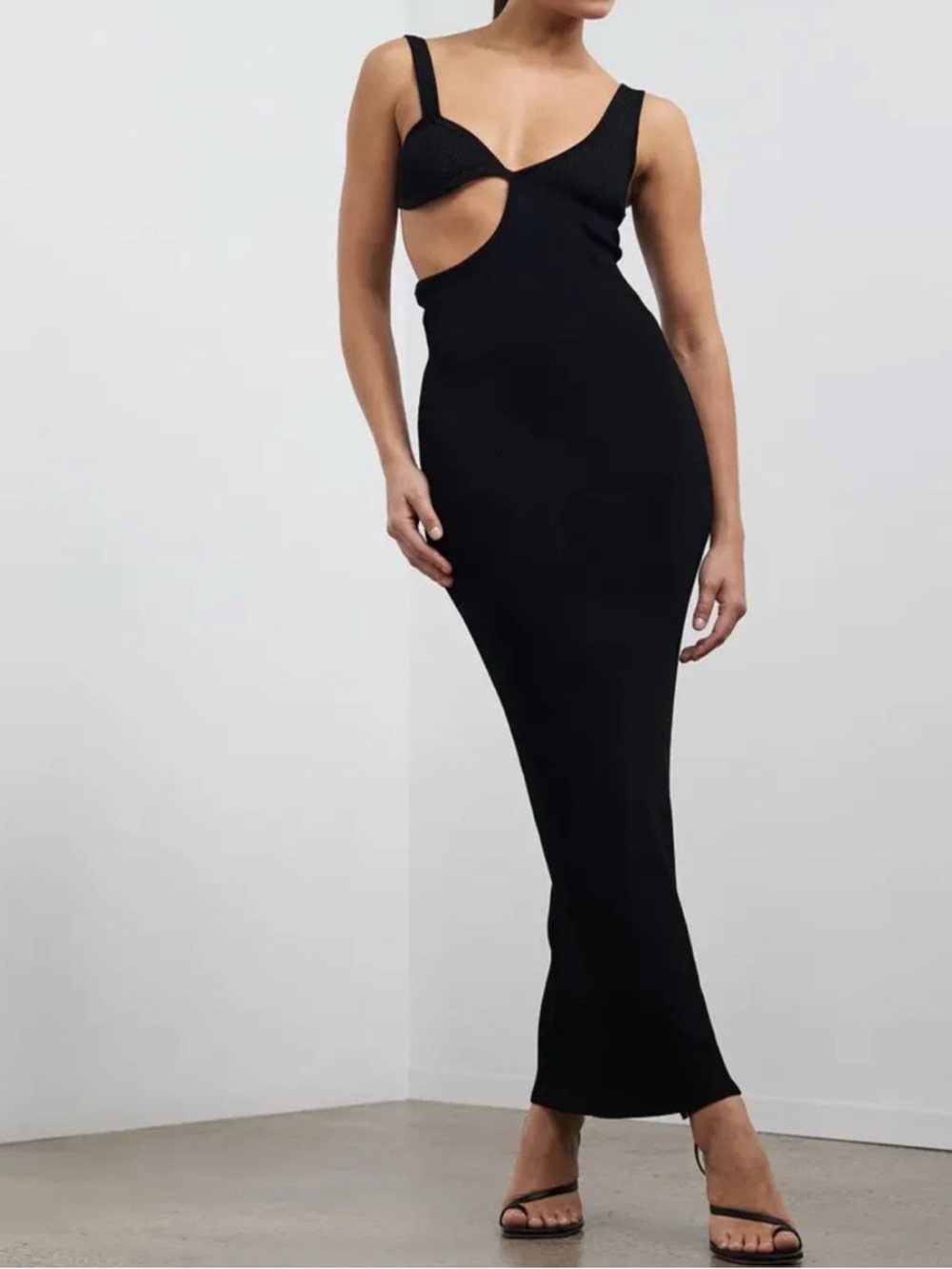 Auteur Studio Paris Black Cutout Knit Maxi Dress NWT Bodycon Minimalist S